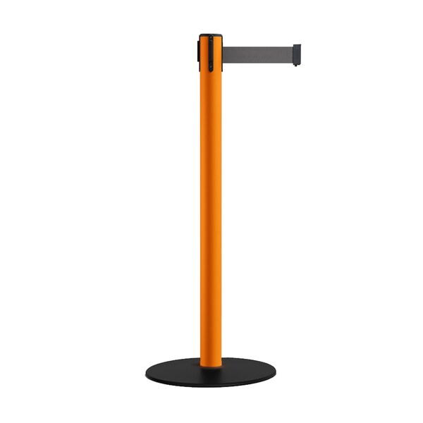 Montour Line Retractable Belt Stanchion, Low Base, 2.5" Orange Post 11' Dk Gry Belt - S400-OR-DGY-110