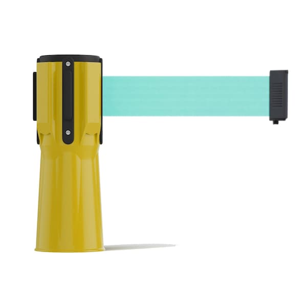 Montour Line Retractable Belt Barrier Cone Mount Yellow Case 7.5ftLt Grn Belt - CP100-YW-LGN-75