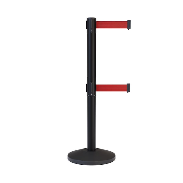 Montour Line Stanchion Dual Belt Barrier Black Post 7.5ftRed Belt - ES400D-BK-RD-75