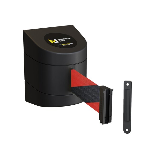 Montour Line Retractable Belt Barrier Black Fixed Wall Mount 13' Blk/Rd Belt (F) - WMX140-BK-BRD-F-S-130