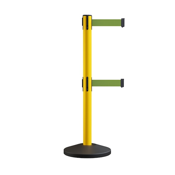 Montour Line Stanchion Double Belt Barrier Yellow Post  13ft. Olive Belt - ES400D-YW-OL-130