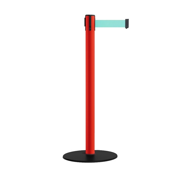 Montour Line Retractable Belt Stanchion, Low Base, 2.5" Red Post  9' Lt Grn Belt - S400-RD-LGN-90