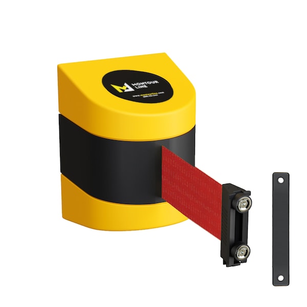Montour Line Retractable Belt Barrier YW Magnetic Wall Mount 7.5'Red Belt (M) - PWM200-YW-RD-M-M-75