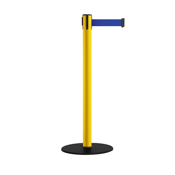 Montour Line Retr. Belt Stanchion, Low Base, 2.5in YLW Post  7.5' Dk Blu Belt - S400-YW-DBL-75