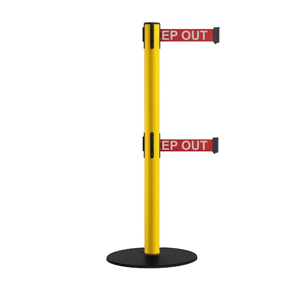 Montour Line Stanchion Dbl Belt Barrier Yellow Post Low Base 13ft. Red Danger.Belt - S400D-YW-DANGERW-130