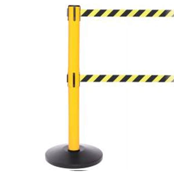 Queue Solutions SafetyPro Twin 300, Yellow, 16' Yellow/Black OUT OF SERVICE Belt - SPROTWIN300Y-YBO160
