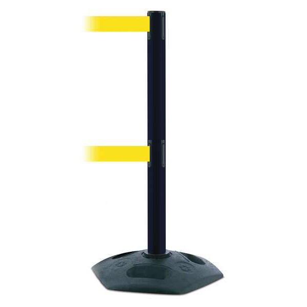 Tensabarrier Barrier Post with Belt, 7 1/2 ft Length, 38 in Post Height, No Legend, Black - 886T2-33-STD-NO-Y5X-C