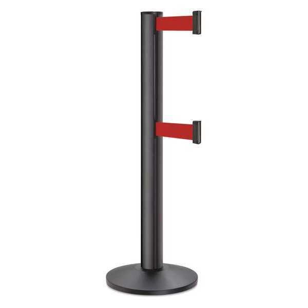 Lavi Industries Barrier Post with Belt, Black, 15 ft Length, 40 in Post Height, No Legend, Powder Coated - 50-3100DL/WB/RD