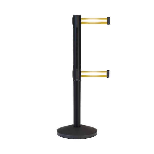 Montour Line Stanchion Dual Belt Barrier Black Post 13ft. Y Ref. Belt - ES400D-BK-YRH-130