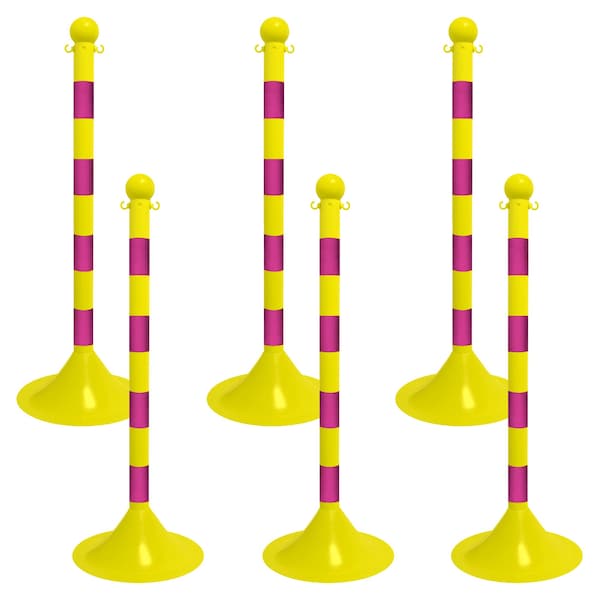 Mr. Chain Yellow/Magenta Light Duty Stanchion (6-Pack) - 91530-6