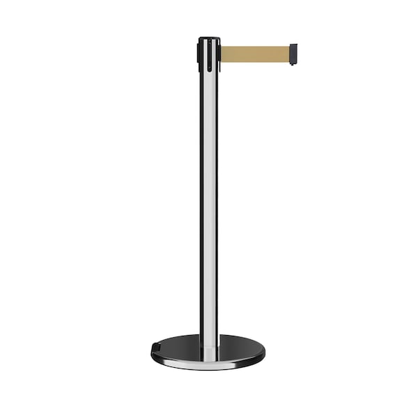 Montour Line Retractable Belt Rolling Stanchion, 2.5ft Pol.Steel Post  9ft. Lt Brwn - P400RL-PS-LBN-90