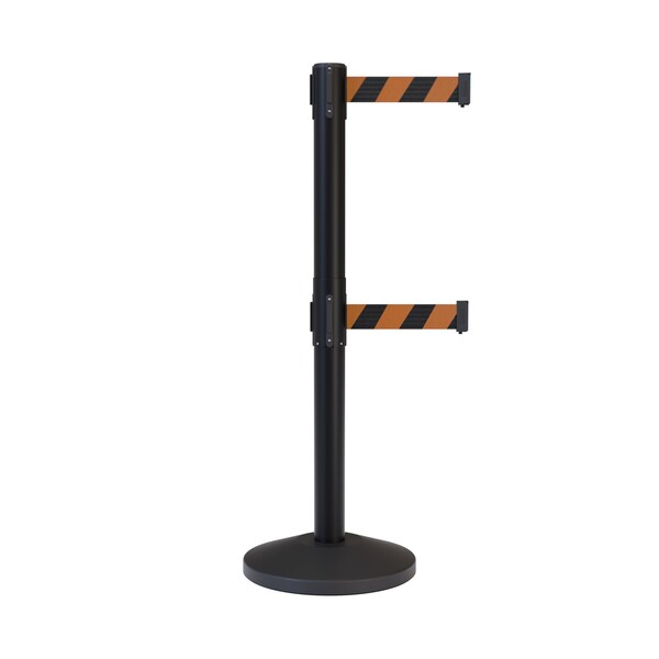 Montour Line Stanchion Dual Belt Barrier Black Post 11ft. Blk/Or Belt - ES400D-BK-BOD-110