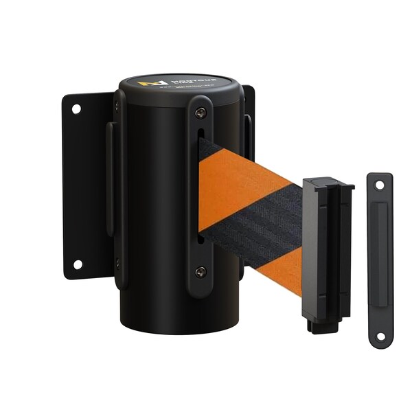 Montour Line Retr Belt Barrier Removabl BK Metal Recssd Wall Mt 11' BK/Or Belt (F) - WM115-BK-BOD-RC-S-110
