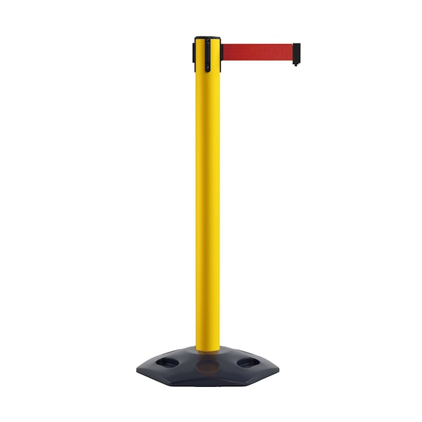 Montour Line Stanchion Belt Barrier Rubber Base Yellow Post 14ft.Red Belt - ES660-YWRB-RD-14