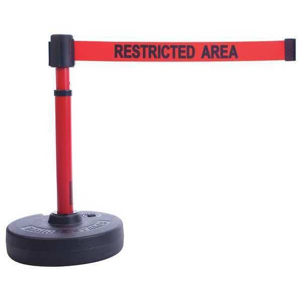 Banner Stakes Barrier Post with Belt, Red, 15 ft Length, 22 in to 42 in Adjustable Post Height, Restricted Area - PL4093