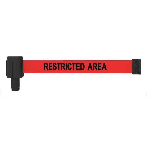 Banner Stakes Barrier Post with Belt, Red, 15 ft Length, 22 in to 42 in Adjustable Post Height, Restricted Area - PL4093