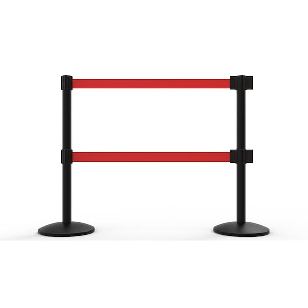 Banner Stakes Retractable Belt Barrier, Red, 7 ft Length, Black - AL6207B-D