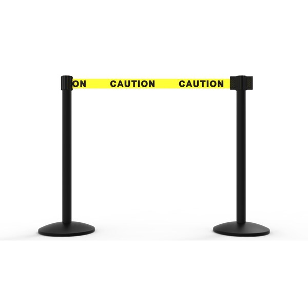 Banner Stakes Retractable Belt Barrier, Yellow, 7 ft Length, Black - AL6201B