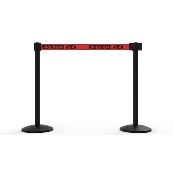 Banner Stakes Retractable Belt Barrier, Red, 7 ft Length, Black - AL6205B