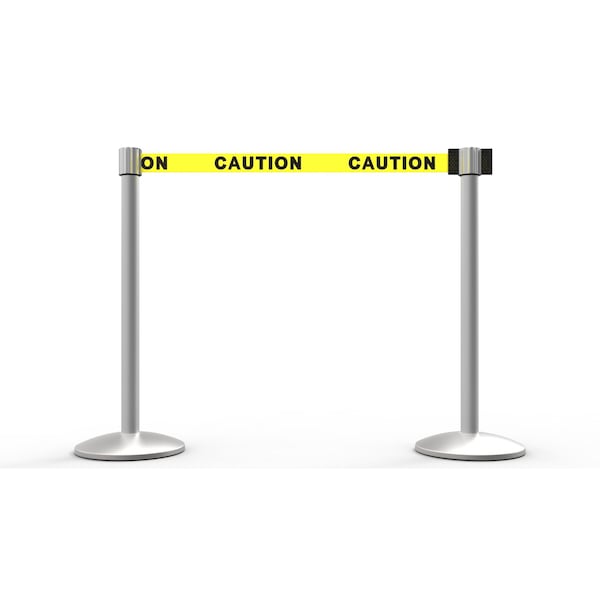 Banner Stakes Retractable Belt Barrier, Yellow, 7 ft Length, Matte - AL6201M