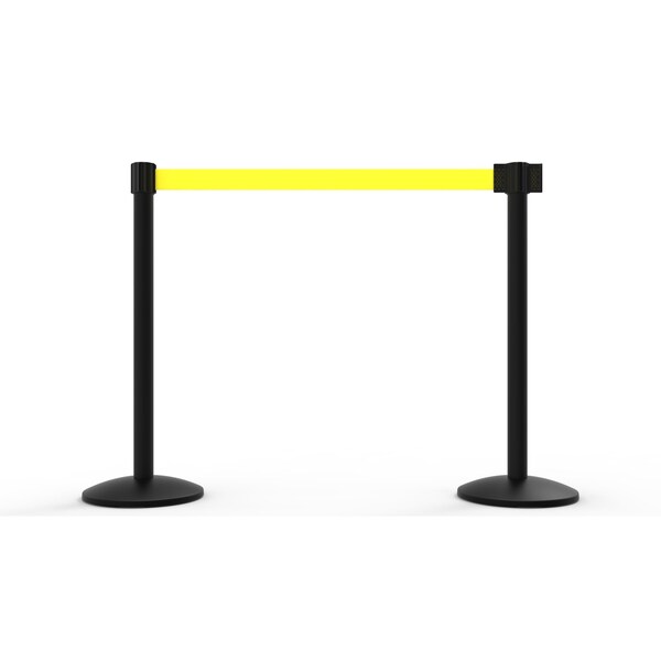 Banner Stakes Retractable Belt Barrier, Yellow, 7 ft Length, Black - AL6204B