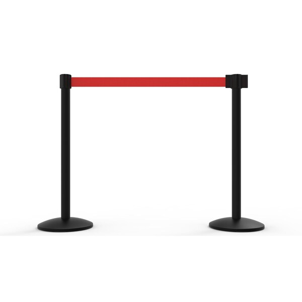 Banner Stakes Retractable Belt Barrier, Red, 7 ft Length, Black - AL6207B