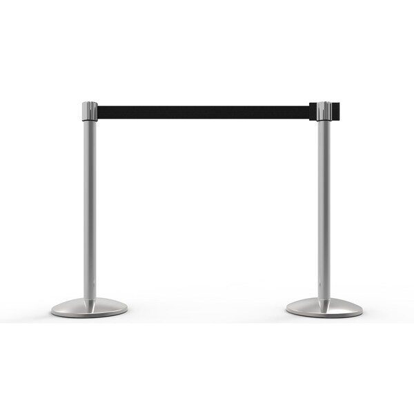 Banner Stakes Retractable Belt Barrier, Black, 7 ft Length, Polished Chrome - AL6208C