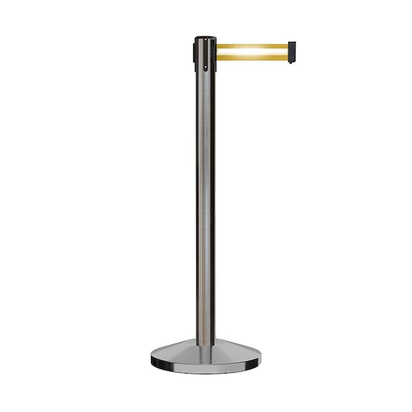 Montour Line Stanchion Belt Barrier Sat.Steel Post 9ft. Y Ref. Belt - ES400-SS-YRH-ML-90