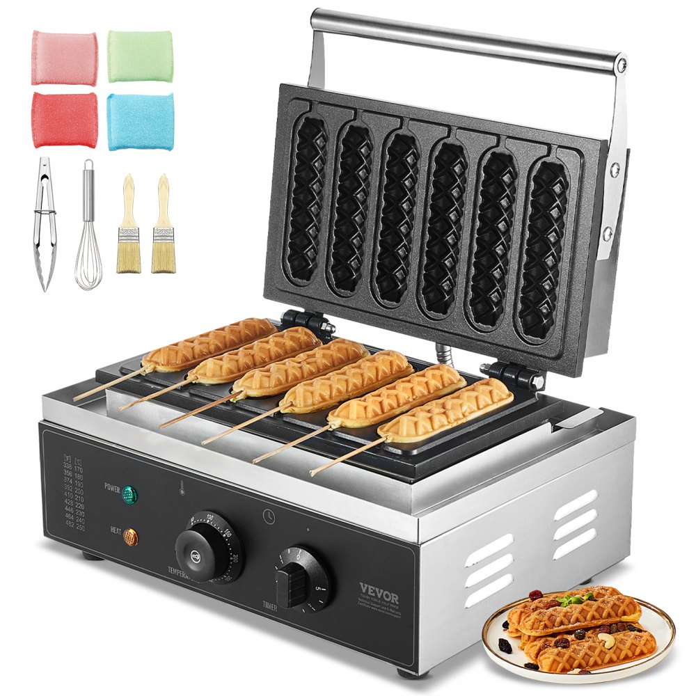 VEVOR 6PCS Commercial Waffle Stick Maker Waffle Baker Hot Dog Waffle Iron 1500W - SYYXHFBJDP6PO3RL6V1