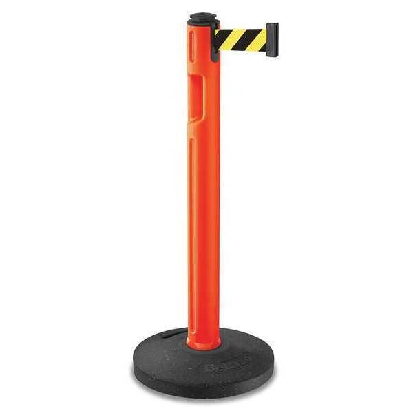 Lavi Industries Barrier Post with Belt, Orange, 12 ft Length, 38 1/4 in Post Height, No Legend, Textured - 80-5000R/OR/SF