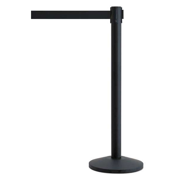Queueway Barrier Post with Belt, Black, 7 1/2 ft Length, 39 in Post Height, No Legend - QWAYPOST-33-B9