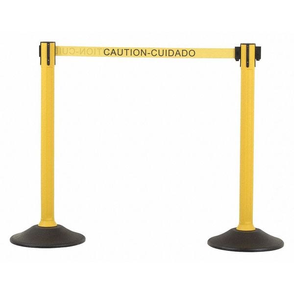 Us Weight Barrier Post with Belt, Yellow, 77 in Length, 38 1/2 in Post Height, Caution, Unfinished - U2055CAU