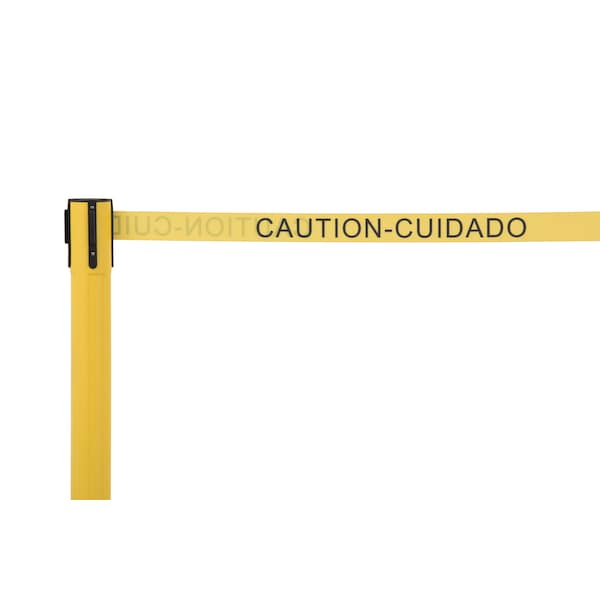 Us Weight Barrier Post with Belt, Yellow, 77 in Length, 38 1/2 in Post Height, Caution, Unfinished - U2055CAU