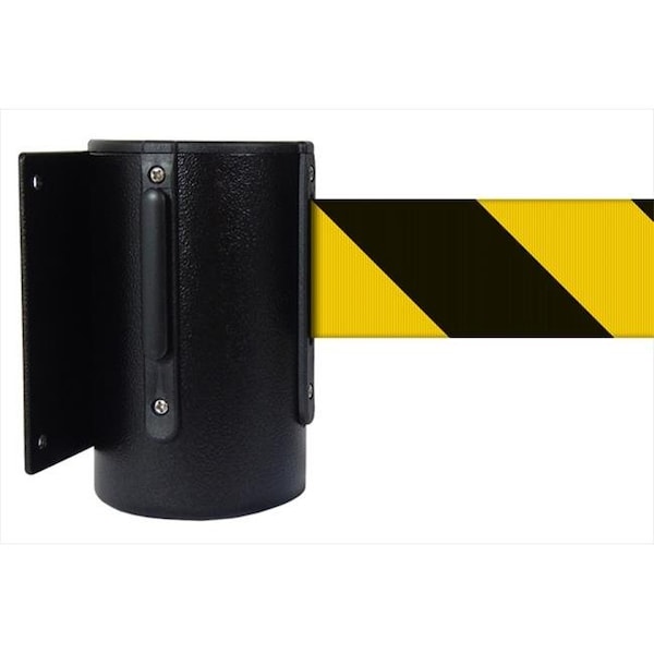 Vic Crowd Control Inc VIP Crowd Control 1403 8 ft. Safety Stripe Belt Wall Mounted Belt Barriers - Black Finish - 1403