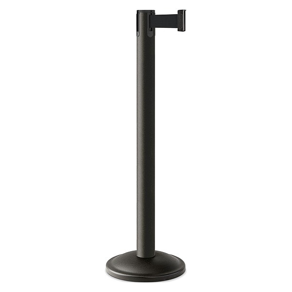 Lavi Industries Barrier Post with Belt, Black, 10 ft Length, 38 1/2 in Post Height, No Legend, Powder Coated - 26-20400WB/BK/KIT