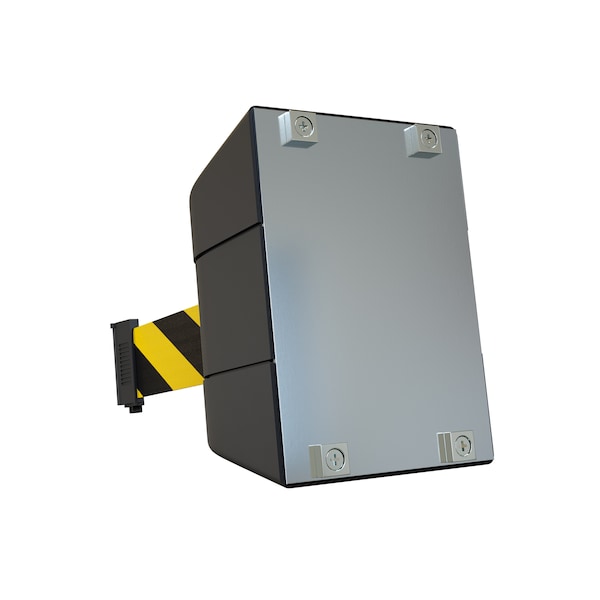 Montour Line Retractable Belt Barrier, Wall Mount, Black Magnetic 15 ft. Black/Yellow Belt - WMX140-BK-BYD-M-M-150
