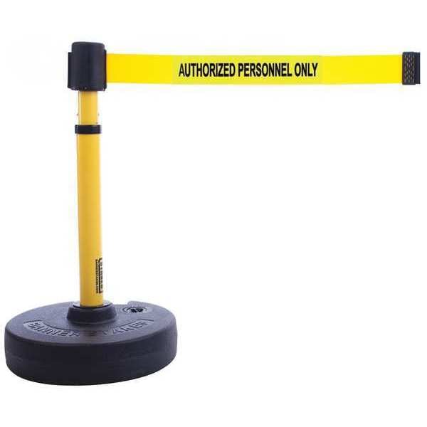 Banner Stakes Barrier Post with Belt, Yellow, 15 ft Length, 22 in to 42 in Adjustable Post Height - PL4087