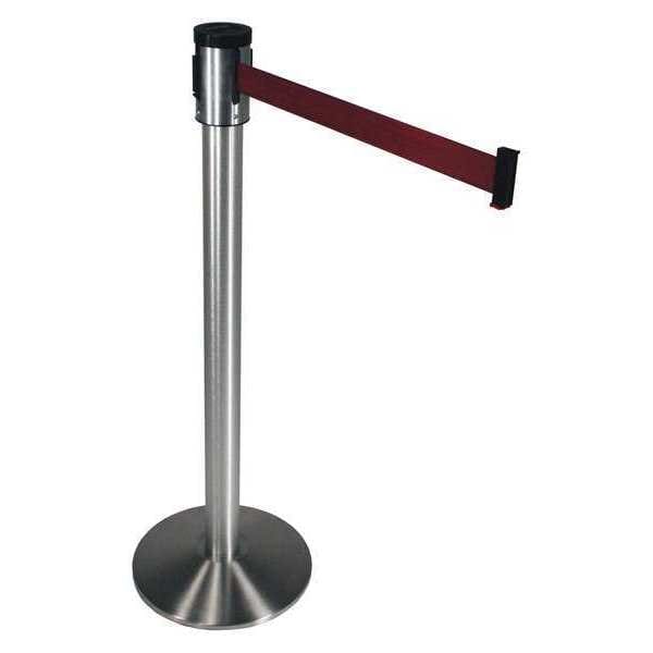 Visiontron Barrier Post with Belt, Satin Chrome, 15 ft Length, 40 in Post Height, No Legend, Satin - 320SASS-MN
