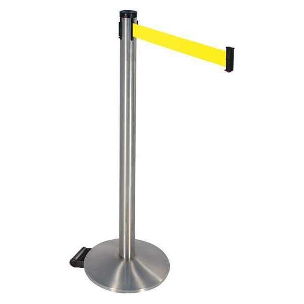 Retracta-Belt Barrier Post with Belt, Silver, 10 ft Length, 40 in Post Height, No Legend, Stainless steel - 304SS-FY