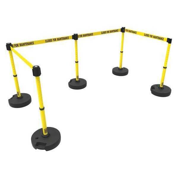 Banner Stakes Barrier Post with Belt, Yellow, 15 ft Length, 22 in to 42 in Adjustable Post Height - PL4590