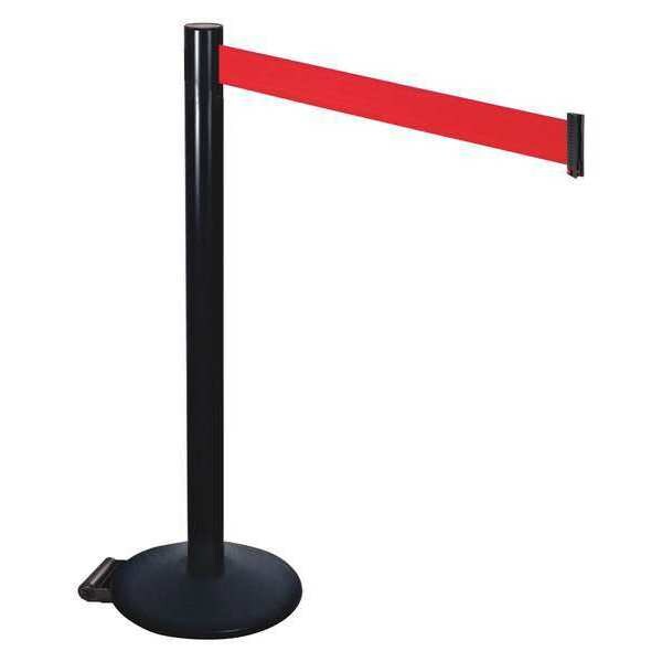 Retracta-Belt Barrier Post with Belt, Black, 10 ft Length, 40 in Post Height, No Legend, Powder Coated - 335BA-RD