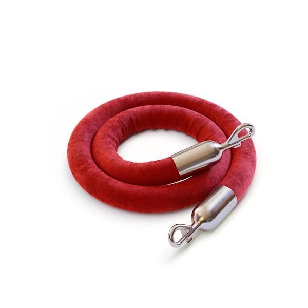 Montour Line Velvet Rope Red With Pol. Steel Snap Ends 8ft.Cotton Core - PVR150-80-RD-SE-PS