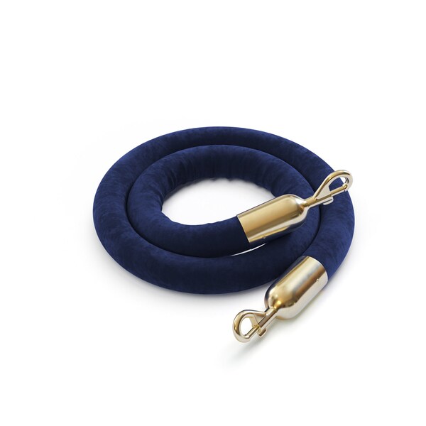 Montour Line Velvet Rope Dark Blue With Pol.Brass Snap Ends 6ft.Cotton Core - PVR150-60-DB-SE-PB