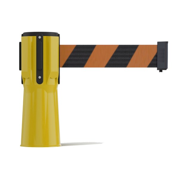 Montour Line Retractable Belt Barrier Cone Mount Yellow Case 9ft. Blk/Or Belt - CP100-YW-BOD-90