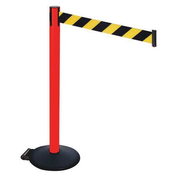Retracta-Belt Barrier Post with Belt, Black, 10 ft Length, 40 in Post Height, No Legend, Powder Coated - 335PRD-BYD