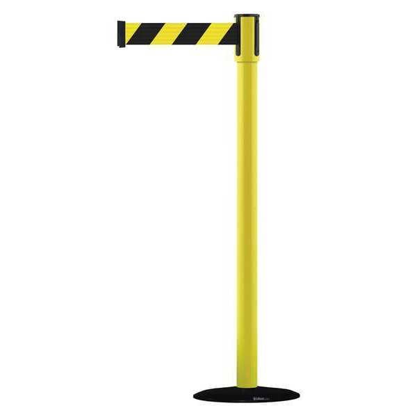 Tensabarrier Barrier Post with Belt, Yellow, 7 1/2 ft Length, 38 in Post Height, No Legend - 890B-33-35-33-STD-NO-D4X-C