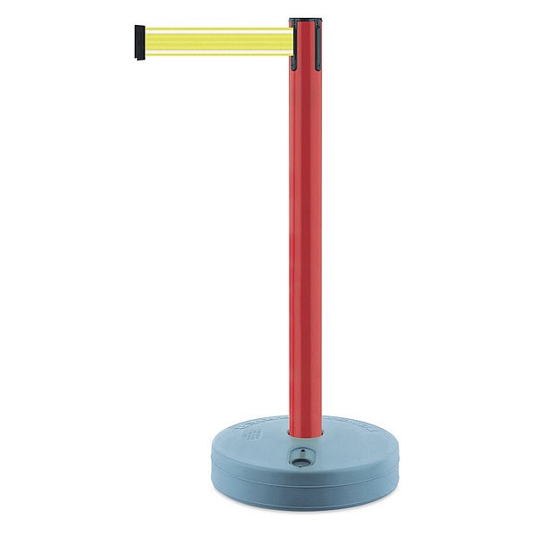 Tensabarrier Barrier Post with Belt, Red, 7 1/2 ft Length, 38 in Post Height, No Legend, Unfinished - 885-21-STD-Y5-NV-C