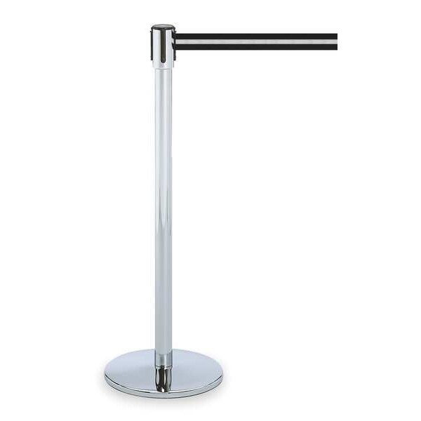 Tensabarrier Barrier Post with Belt, Chrome, 7 1/2 ft Length, 38 in Post Height, No Legend - 890U-1P-1P-1P-STD-NO-S3X-C