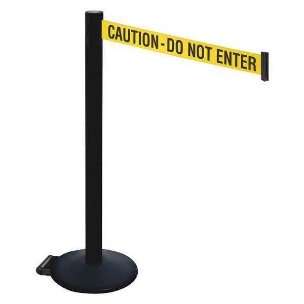 Retracta-Belt Barrier Post with Belt, Black, 10 ft Length, 40 in Post Height, Caution Do Not Enter, Powder Coated - 335PSB-CAU
