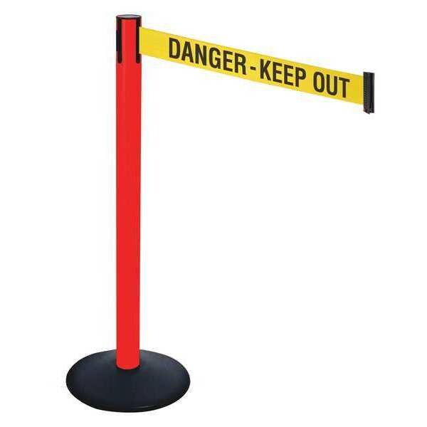 Retracta-Belt Barrier Post with Belt, Black, 10 ft Length, 40 in Post Height, Danger Keep Out, Powder Coated - 331PRD-DKO
